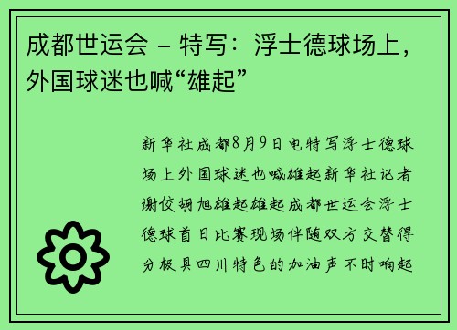 成都世运会 - 特写：浮士德球场上，外国球迷也喊“雄起”